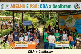 Apicultor brasileiro e suas colmeias, parte do programa de pagamento por serviços ambientais