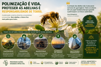 O PSA da polinização e a proteção das abelhas não devem figurar apenas como uma pauta exclusiva do agronegócio. Pelo contrário, indústrias, mineradoras, geradoras de energia e instituições financeiras também precisam integrar essa agenda em suas operações diárias. Anna Willingshofer destacou justamente esse ponto durante sua conferência no seminário.