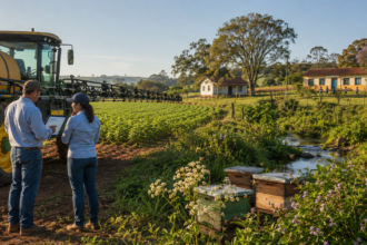 Antes de pulverizar agrotóxicos, produtor verifica escola rural, moradias, fonte de água e colmeias próximas